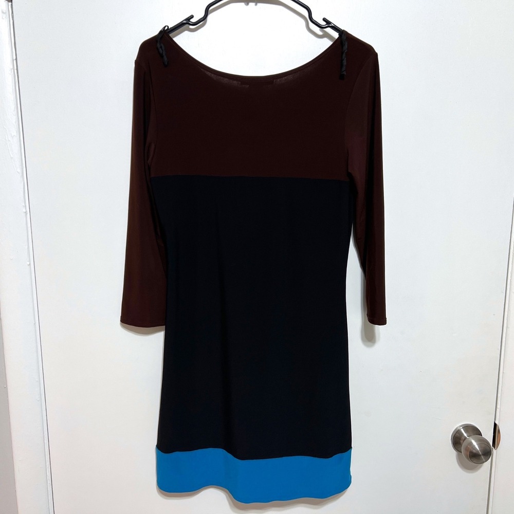 Vintage Star Vixen Womens Colorblock Dress Sz L Brown Black Teal 3/4 Sleeve Y2K - Picture 6 of 6